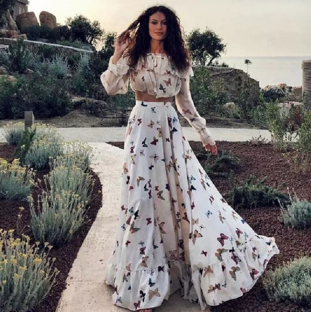 ZARA Summer New Butterfly Print Two Piece Bohemian Maxi Beach Dress